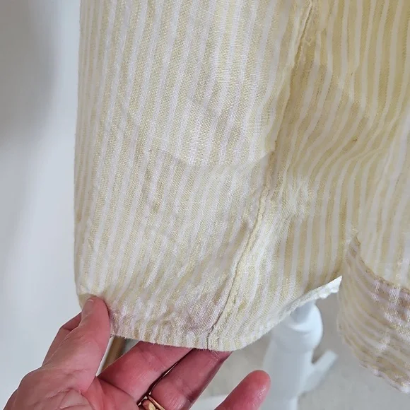 Sigrid Olsen SM Linen Butter Yellow White Striped Button Blouse Coastal Oversize - Picture 8 of 8